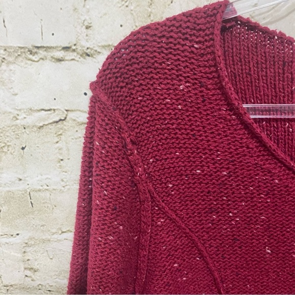 Cabelas Red Burgundy Chunky Knit V Neck Pullover Sweater - Picture 2 of 5